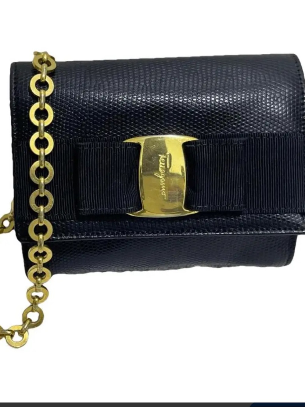 Salvatore Ferragamo ITALY Varina Black Leather Chain Crossbody